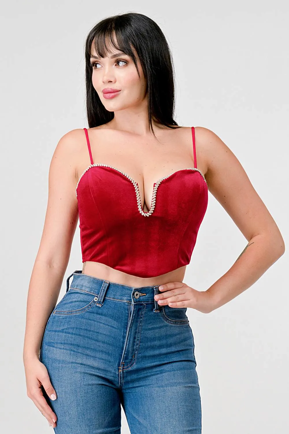 LUXE VELVET CRYSTAL EMBELLISH BUST CROPPED TOP sold by privy product image thumbnail 4
