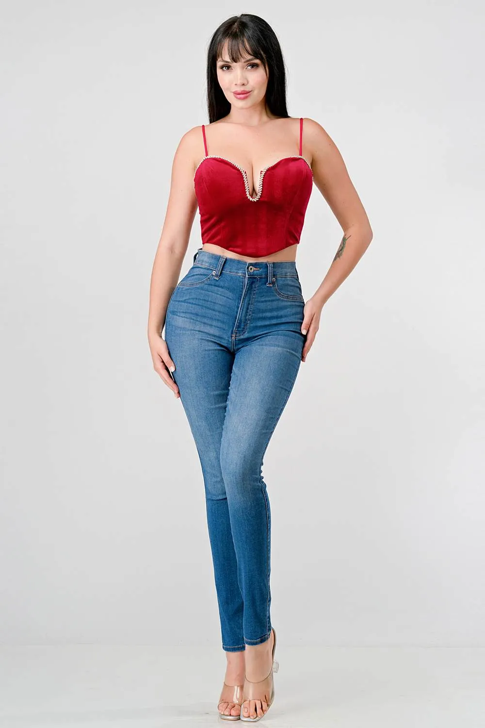 LUXE VELVET CRYSTAL EMBELLISH BUST CROPPED TOP sold by privy product image thumbnail 5