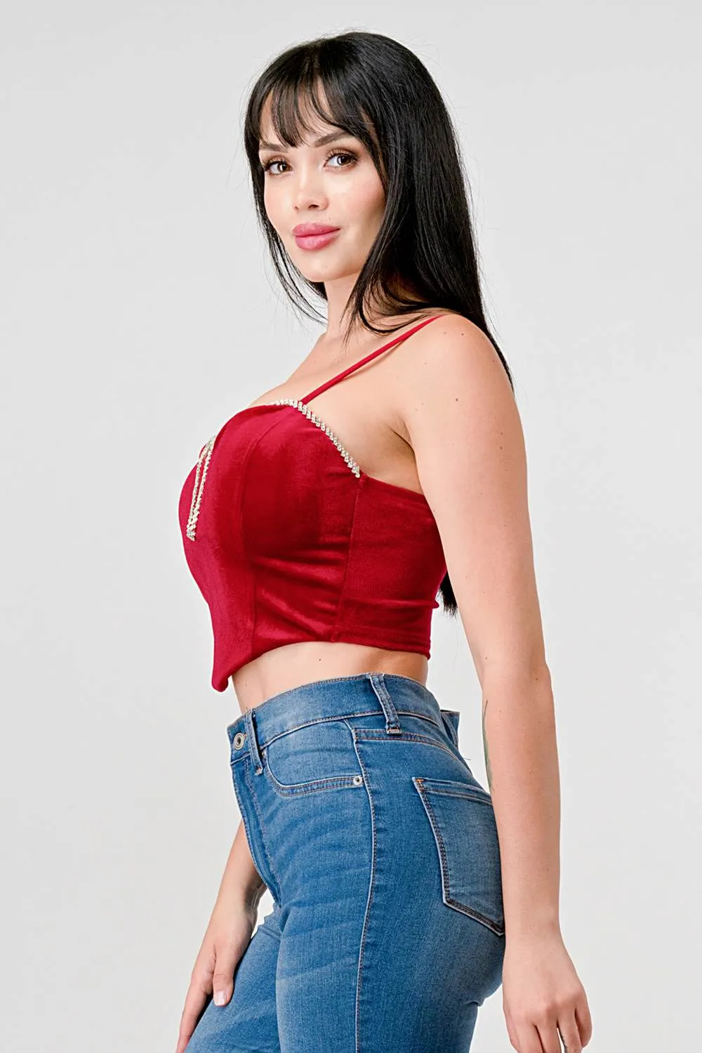 LUXE VELVET CRYSTAL EMBELLISH BUST CROPPED TOP sold by privy product image thumbnail 2