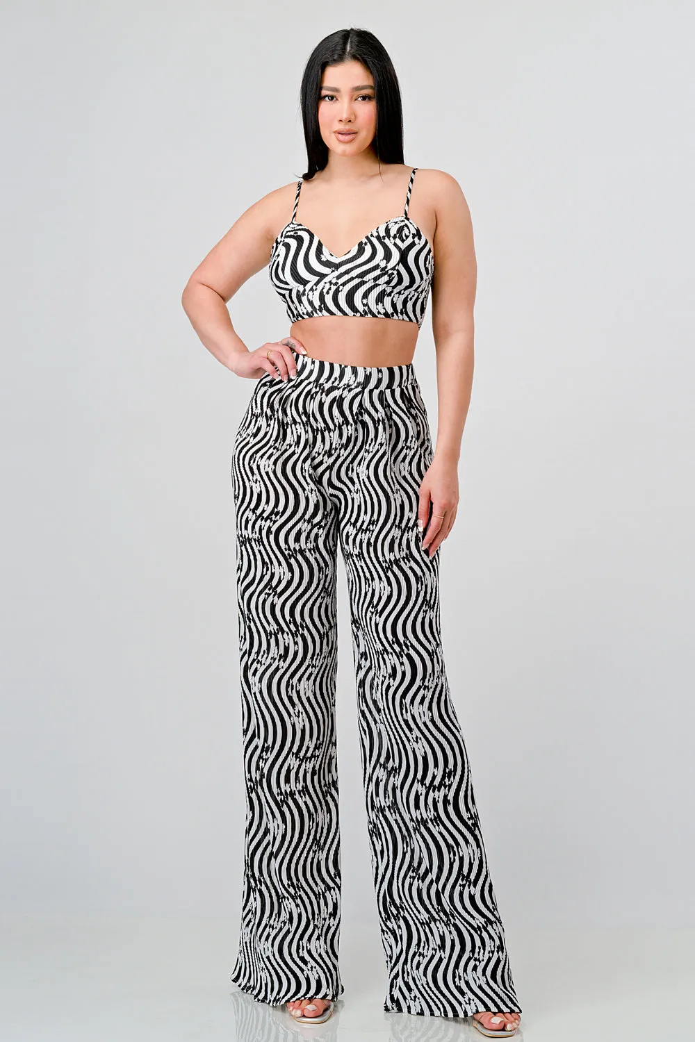 SEXY PRINTED CROP TANK AND WIDE LEG PANTS SET sold by privy