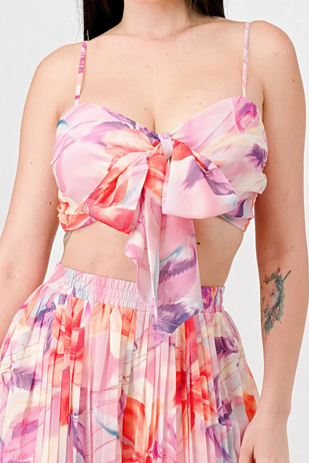 ROMANTIC FLORAL CHIFFON KNOT CROP TOP & SKIRT SETS sold by privy product image thumbnail 5