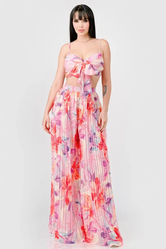 ROMANTIC FLORAL CHIFFON KNOT CROP TOP & SKIRT SETS sold by privy