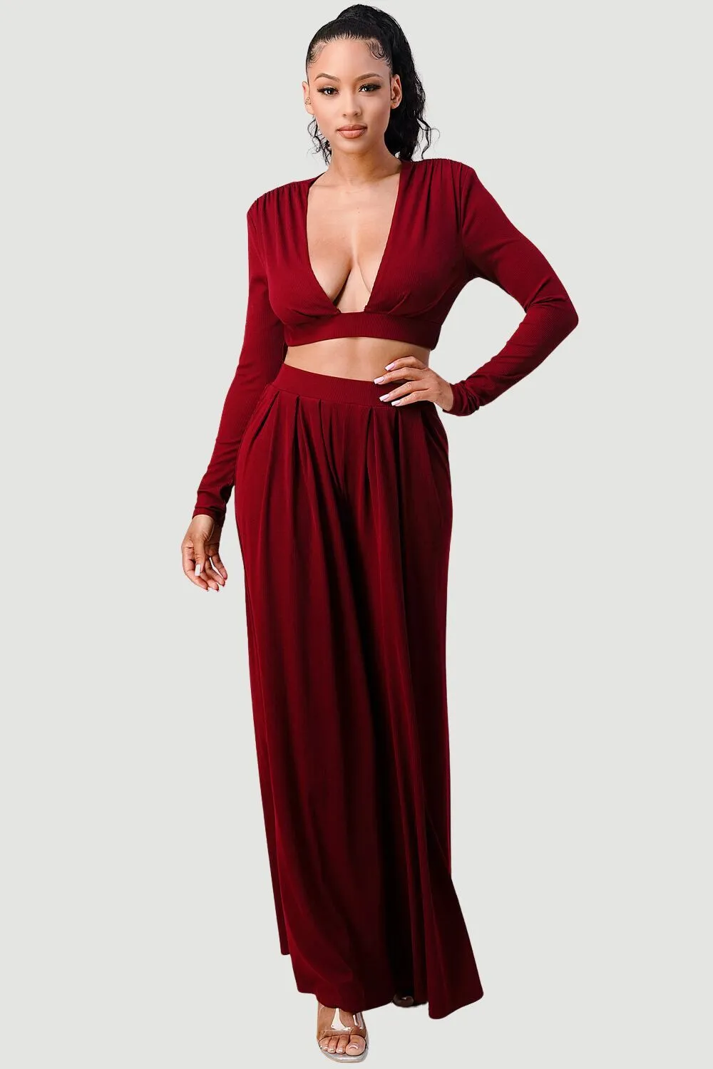 OPEN FRONT LONG SLEEVE TOP AND WIDE PANTS SET sold by privy product image thumbnail 4