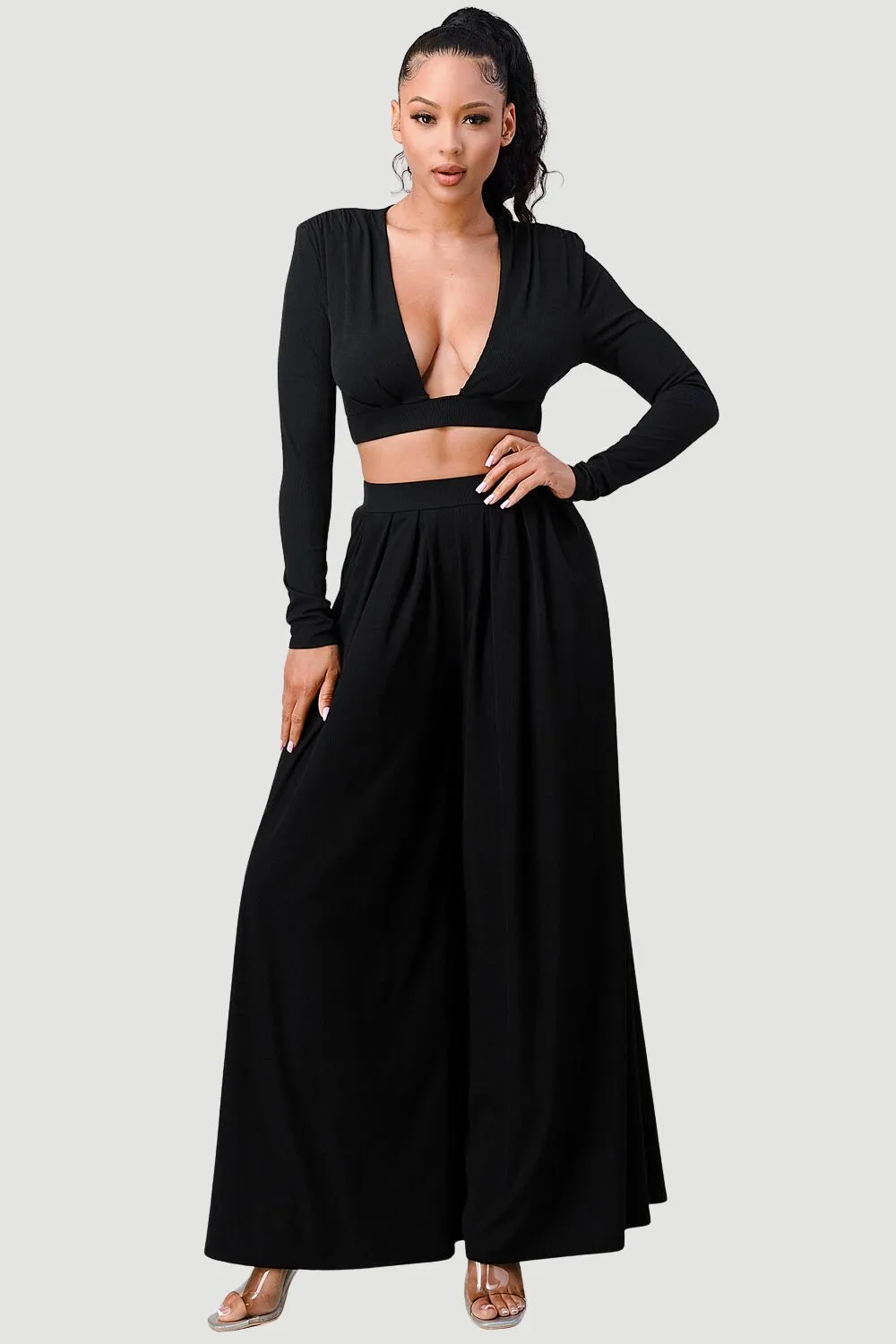 OPEN FRONT LONG SLEEVE TOP AND WIDE PANTS SET sold by privy product image thumbnail 5