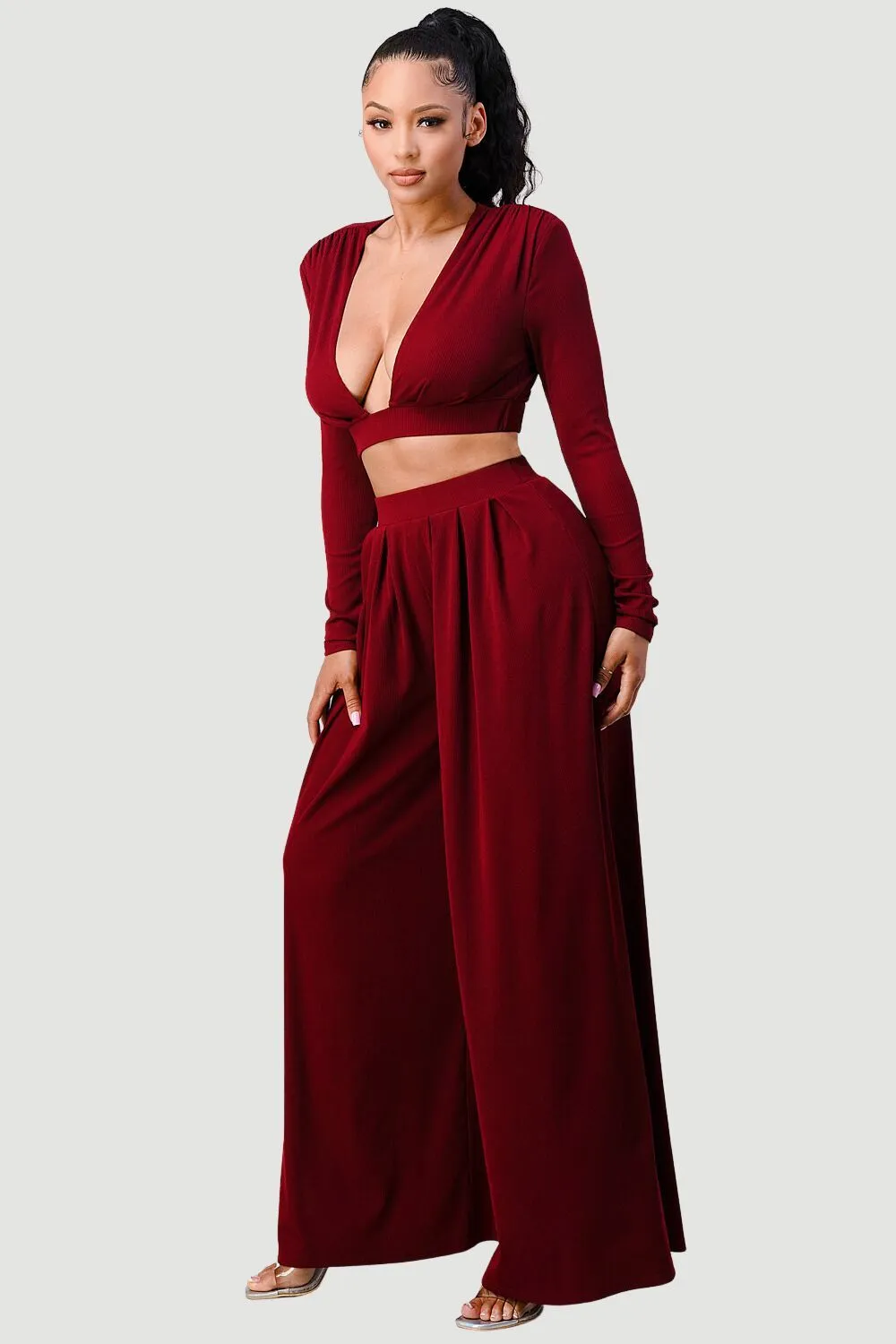 OPEN FRONT LONG SLEEVE TOP AND WIDE PANTS SET sold by privy product image thumbnail 2