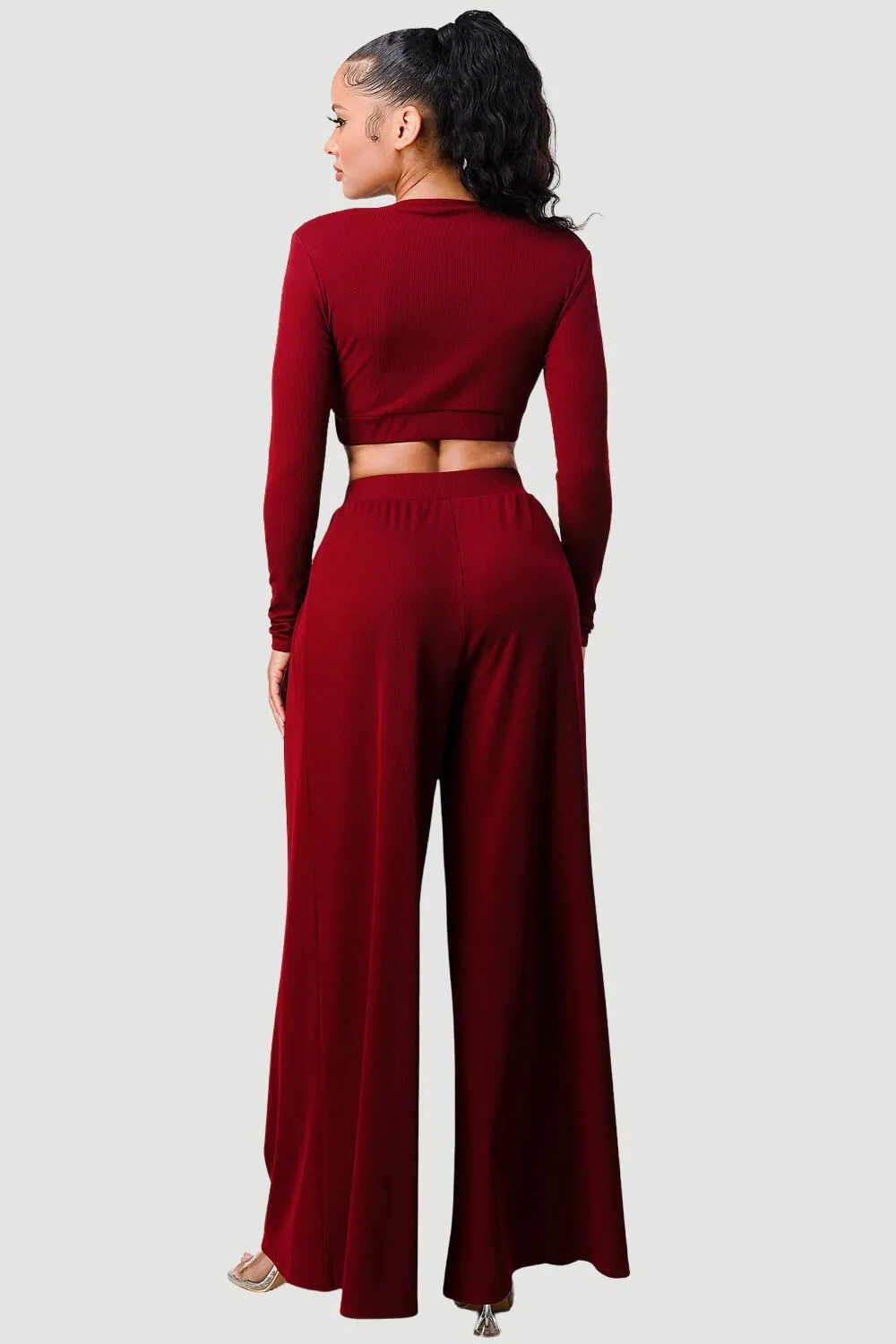 OPEN FRONT LONG SLEEVE TOP AND WIDE PANTS SET sold by privy product image thumbnail 3
