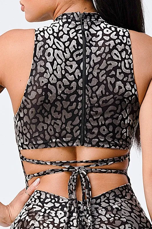 LEOPARD FLOCKING PRINT OPEN BACK-TIE JUMPSUIT sold by privy product image thumbnail 5