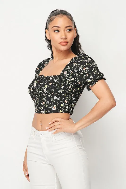 SPRING FLORAL PUFF SHORT SLEEVE CROPPED TOP sold by privy product image thumbnail 2