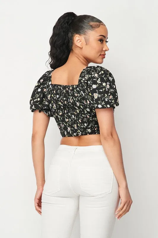 SPRING FLORAL PUFF SHORT SLEEVE CROPPED TOP sold by privy product image thumbnail 3