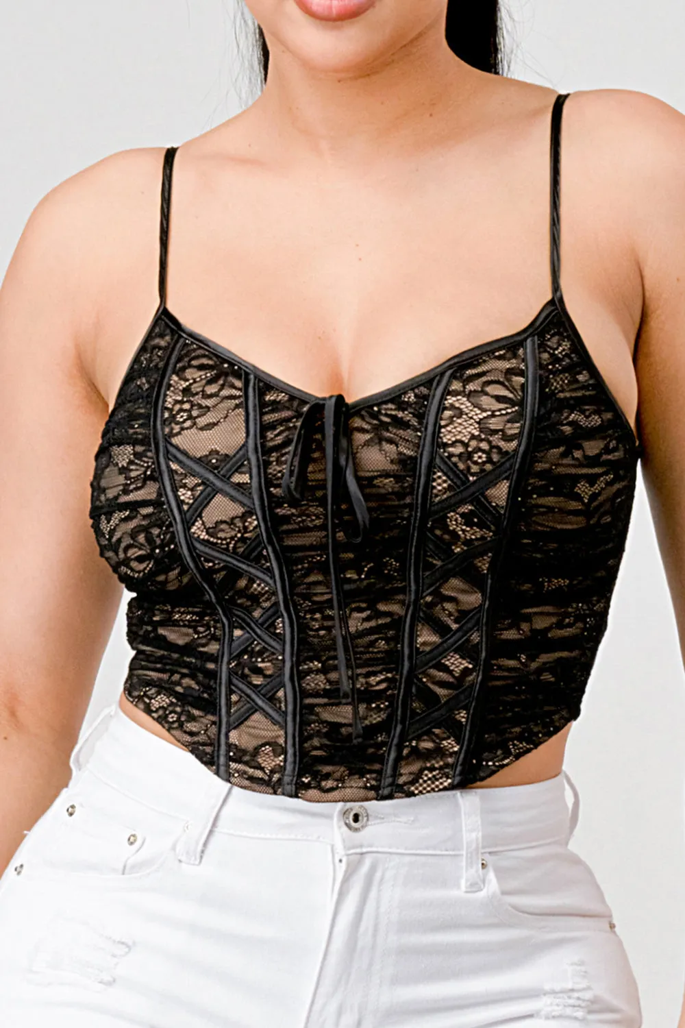 LUXE LACE WITH RIBBON TIE BUSTIER TOP sold by privy product image thumbnail 5