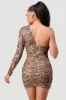 LEOPARD PRINT MESH ONE SHOULDER RUCHED MINI DRESS sold by privy