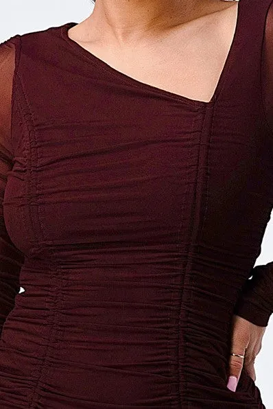 CHIC MESH ASYMMETRICAL NECK RUCHED MINI DRESS sold by privy product image thumbnail 5