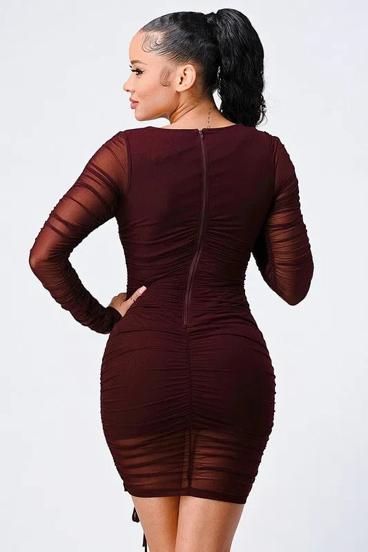 CHIC MESH ASYMMETRICAL NECK RUCHED MINI DRESS sold by privy product image thumbnail 3