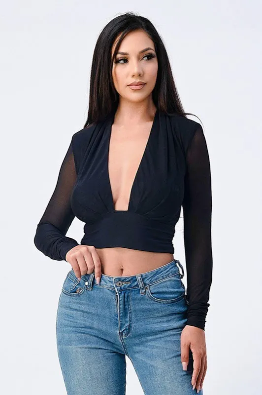 CHIC SHEER POWER SHOULDER OPEN FRONT TOP sold by privy