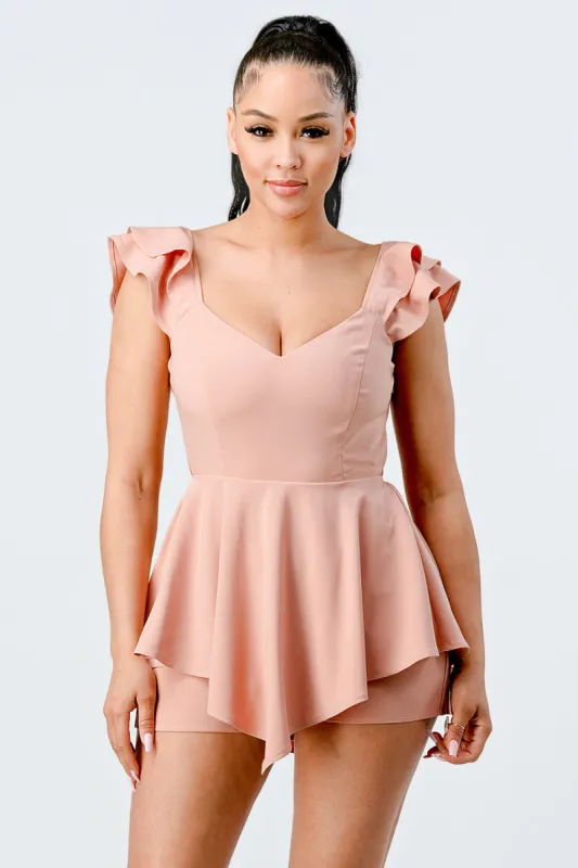 PJ10534N / SOFT SATIN TWILL RUFFLED BALLERINA ROMPER sold by privy