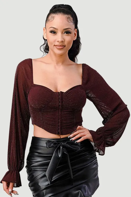 METALLIC CORSET LONG SLEEVE TOP sold by privy