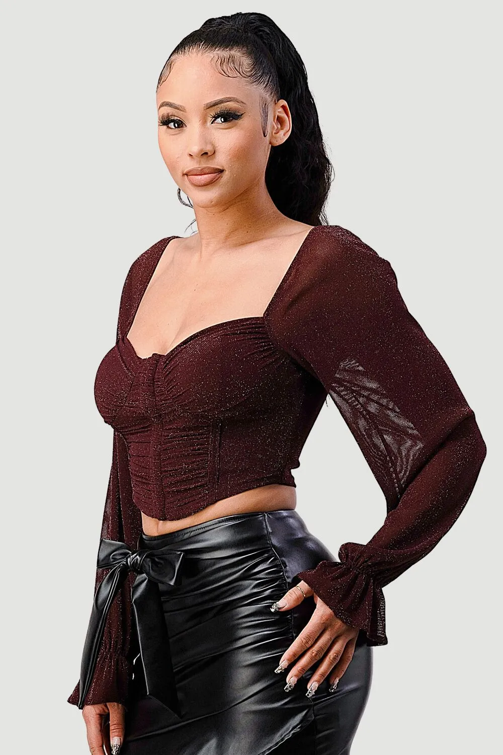 METALLIC CORSET LONG SLEEVE TOP sold by privy product image thumbnail 2