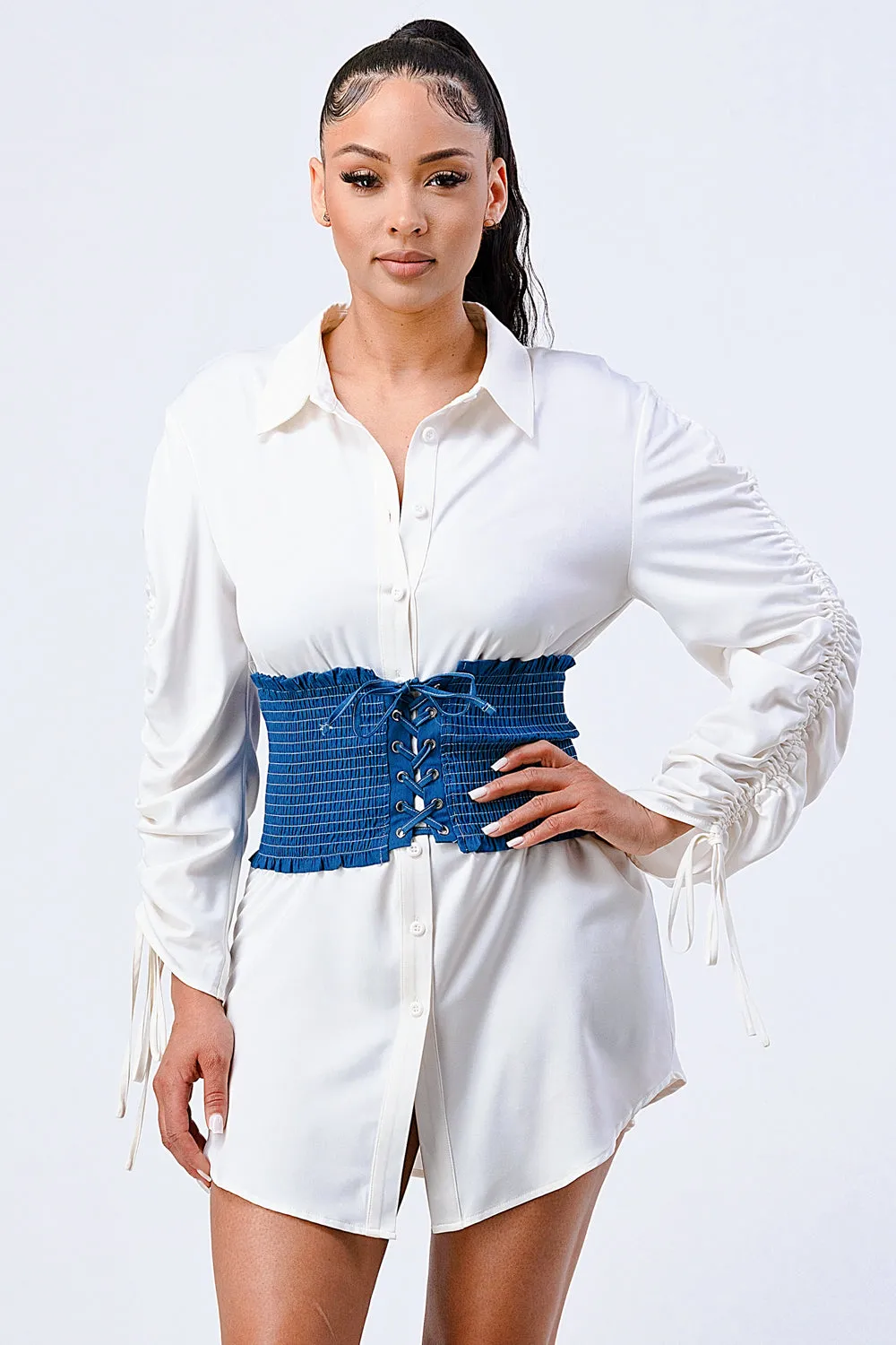 SMOCKED LACE-DOWN CORSET PIECE sold by privy