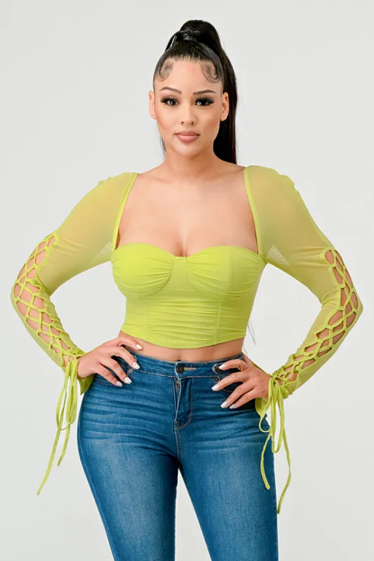 SEXY MESH SWEETHEART FISHNET SLEEVES CROP TOP sold by privy
