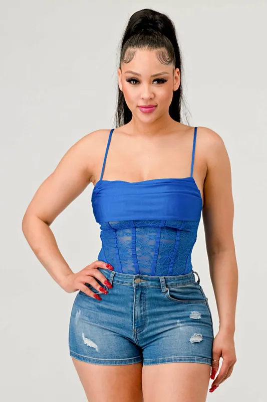 LUXE HEAVY CRYSTAL LACE CONTRAST BODYSUIT sold by privy