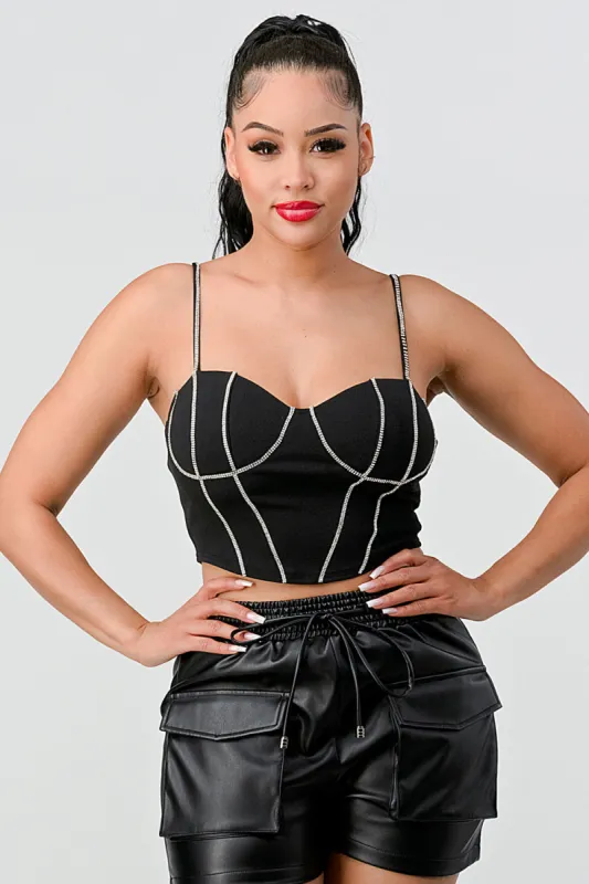 LUX RHINESTONES CONTRAST BUSTIER CROP TOP sold by privy