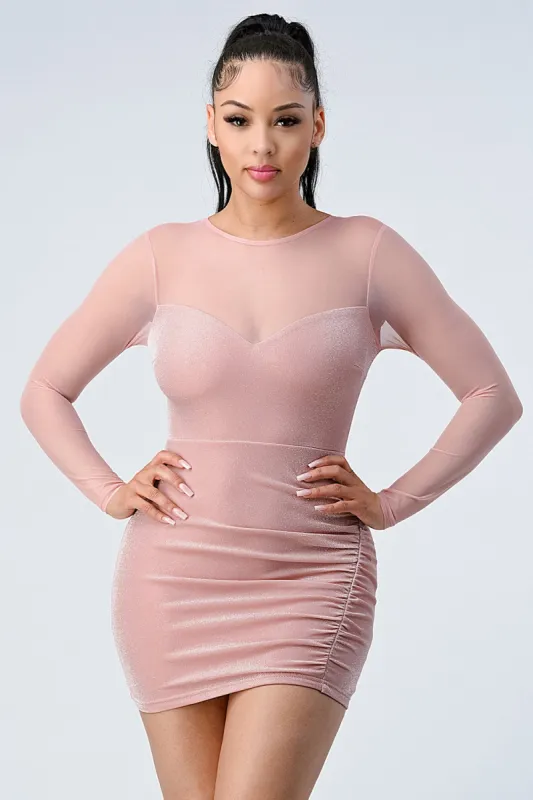LUX SHINY METALIC MESH SLEEVES BODYCON DRESS sold by privy