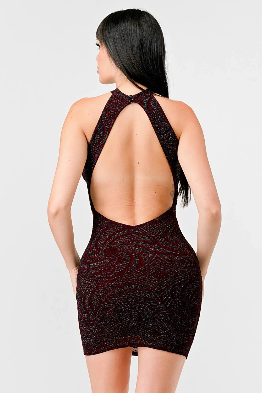MPD1163-A-W / GLAM GLITTER HALTER OPEN BACK BODYCON MINI DRESS sold by privy product image thumbnail 4