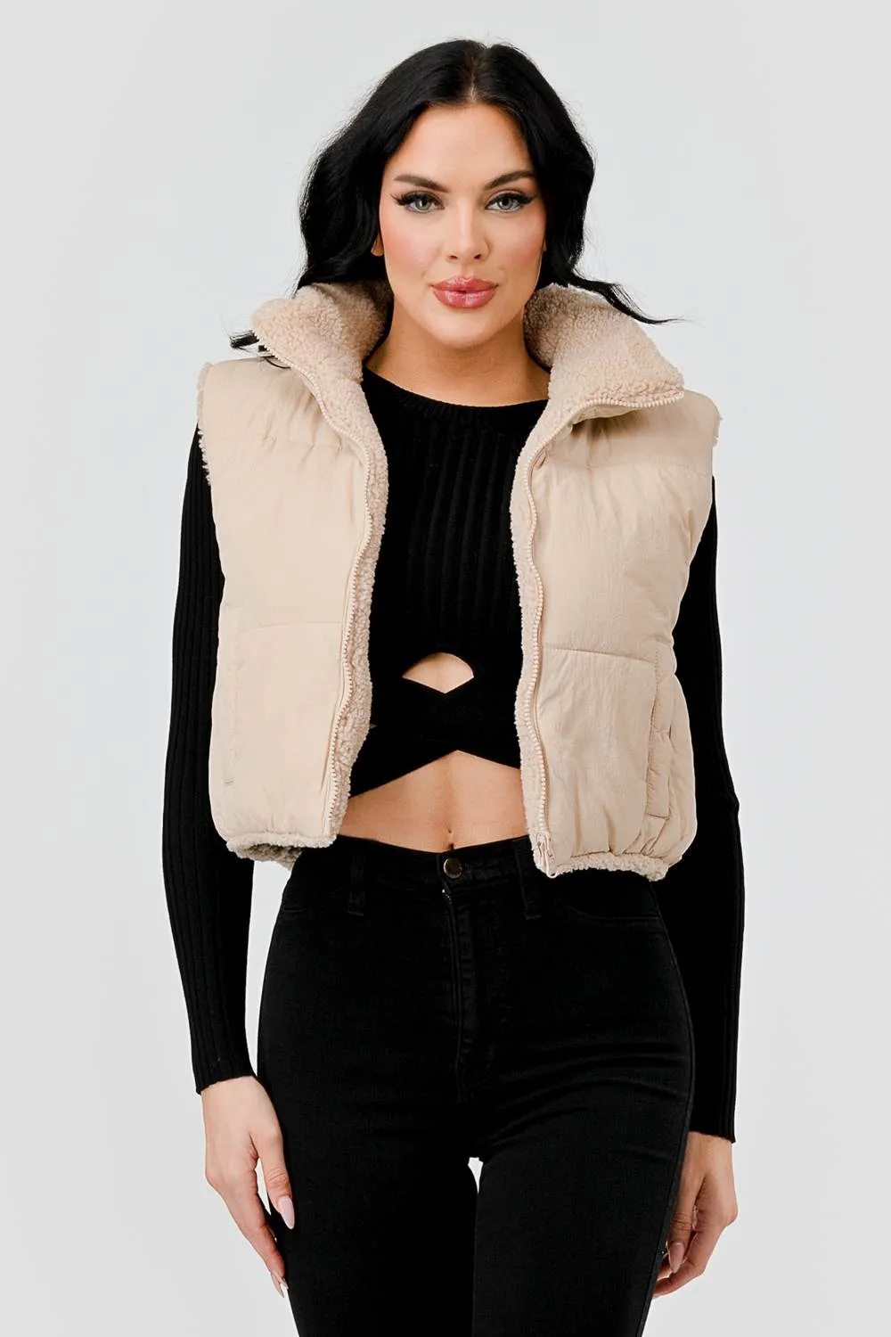 FUZZY MATTE WINDBREAKER CROPPED ZIPUP VEST sold by privy