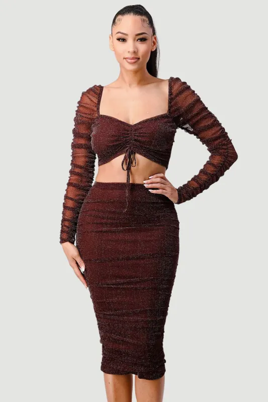 METALLIC MESH GLITTER LONG SLEEVE TOP & SKIRT SET sold by privy