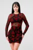 FLORAL VELVET FLOCKING MESH SEE-THRU MINI DRESS sold by privy