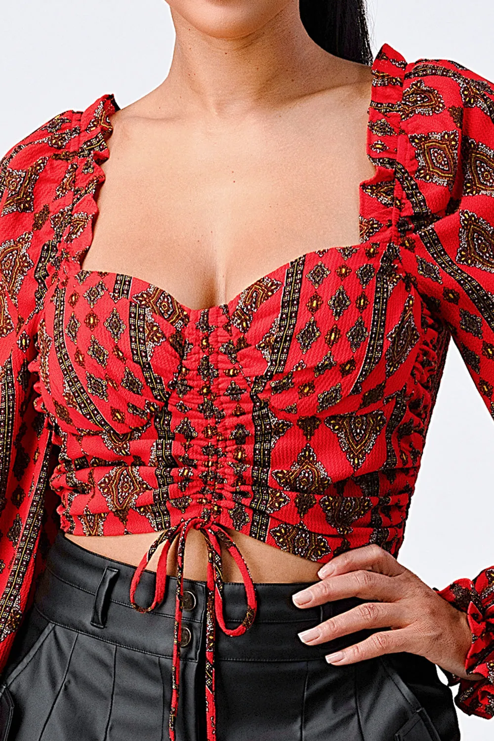 UNIQUE PRINT SWEETHEART SMOCKED PUFF SLEEVES TOP sold by privy product image thumbnail 5