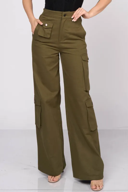 TWILL COTTON POCKETS FULL LENGTH CARGO PANTS sold by privy