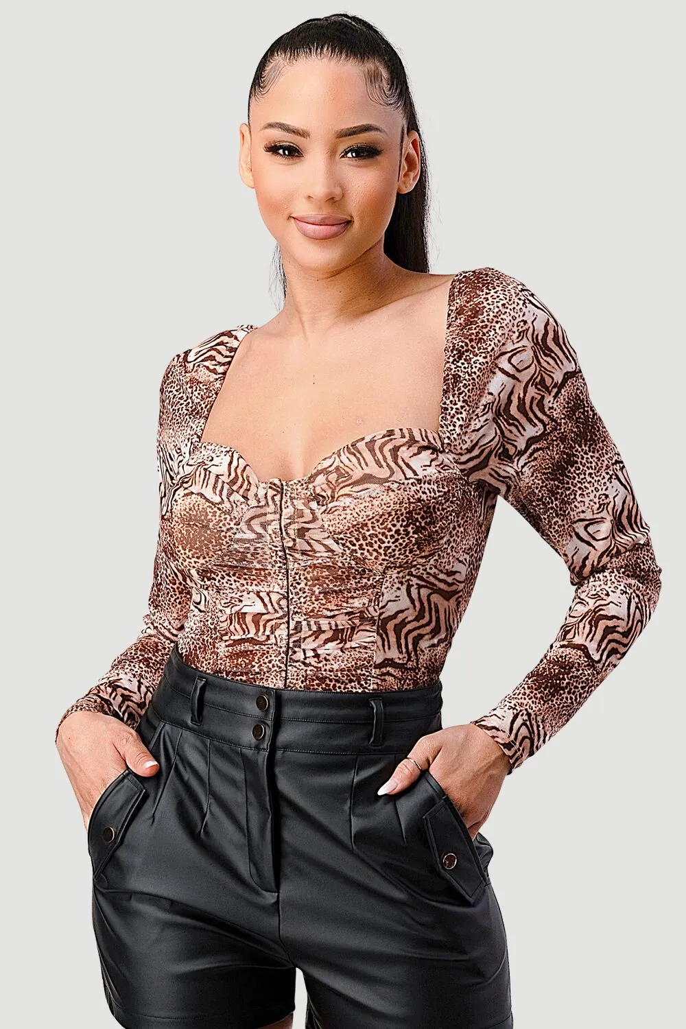 SEXY ANIMAL PRINT SWEETHEART BODYSUIT sold by privy