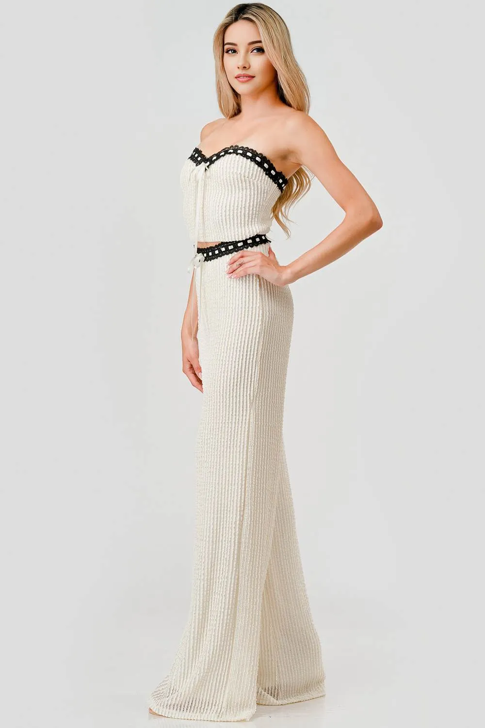 AS5078S / TEXTURE KNIT DRAWSTRING TRIM TUBE TOP & PANTS SET sold by privy product image thumbnail 2