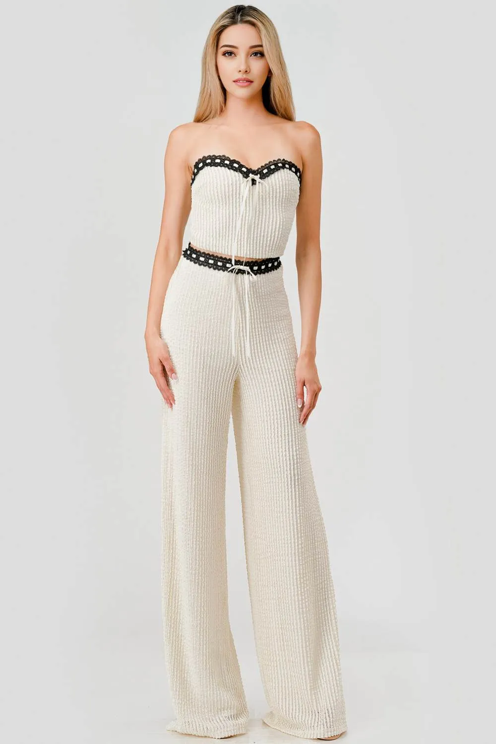 AS5078S / TEXTURE KNIT DRAWSTRING TRIM TUBE TOP & PANTS SET sold by privy product image thumbnail 4