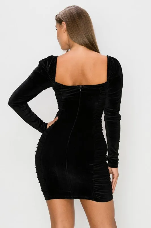 PD75829B / SEXY VELVETY RUCHED LONG SLEEVE MINI DRESS sold by privy product image thumbnail 3