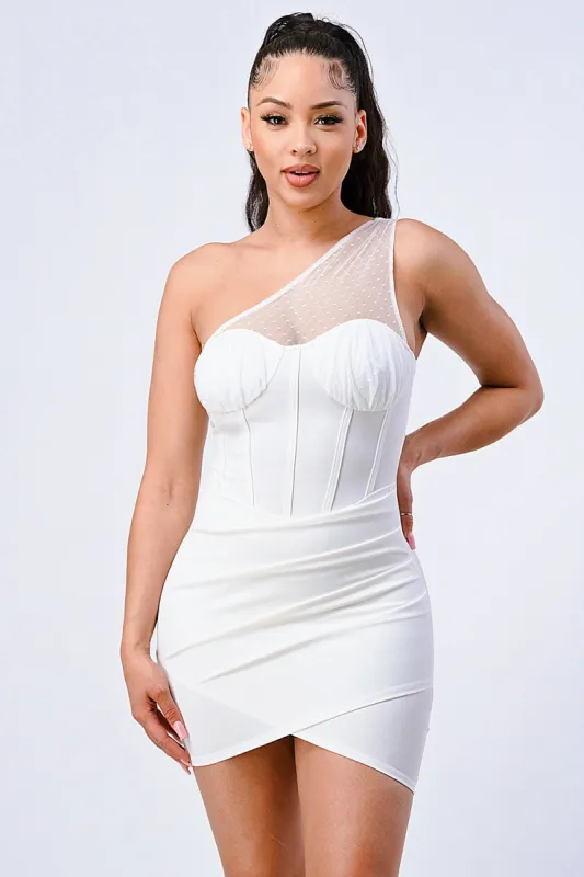 LUX MESH ONE SHOULDER CONTRAST BODYCON DRESS sold by privy