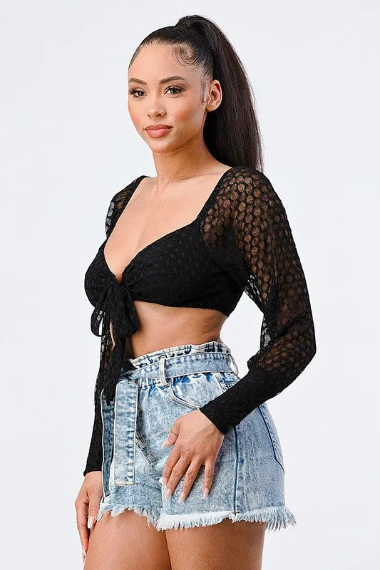 LUX FISH NET FRONT KNOT TIE CROP TOP sold by privy product image thumbnail 3