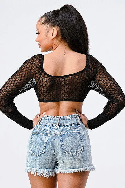 LUX FISH NET FRONT KNOT TIE CROP TOP sold by privy product image thumbnail 4