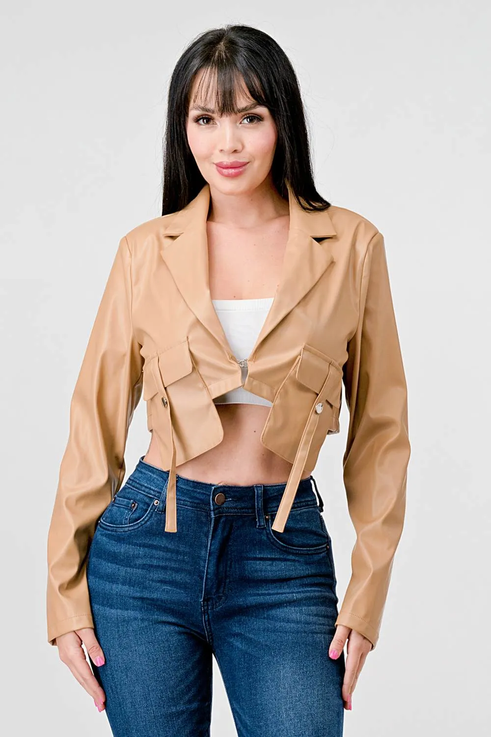 SEXY FAUX LEATHER CROPPED LONG SLEEVE JACKET sold by privy product image thumbnail 4