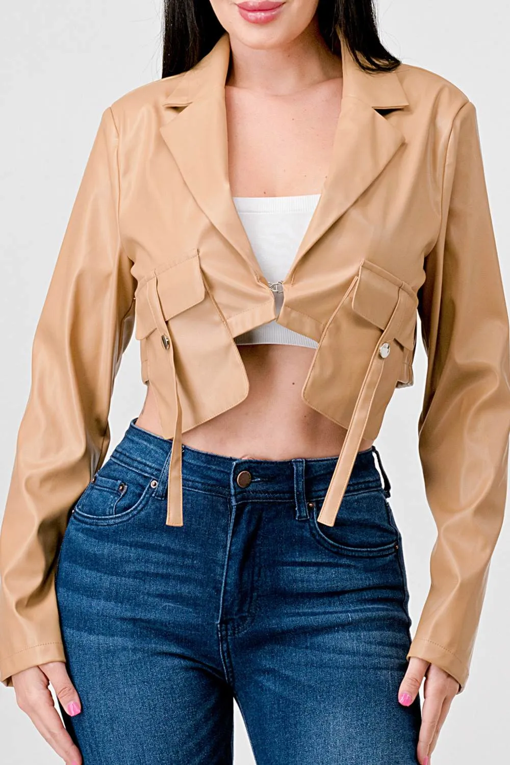 SEXY FAUX LEATHER CROPPED LONG SLEEVE JACKET sold by privy product image thumbnail 5