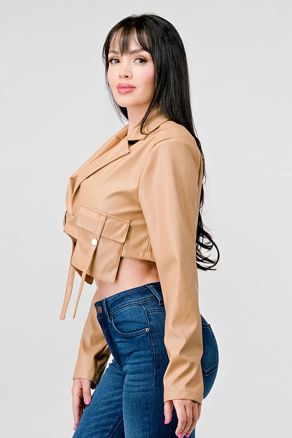 SEXY FAUX LEATHER CROPPED LONG SLEEVE JACKET sold by privy product image thumbnail 2