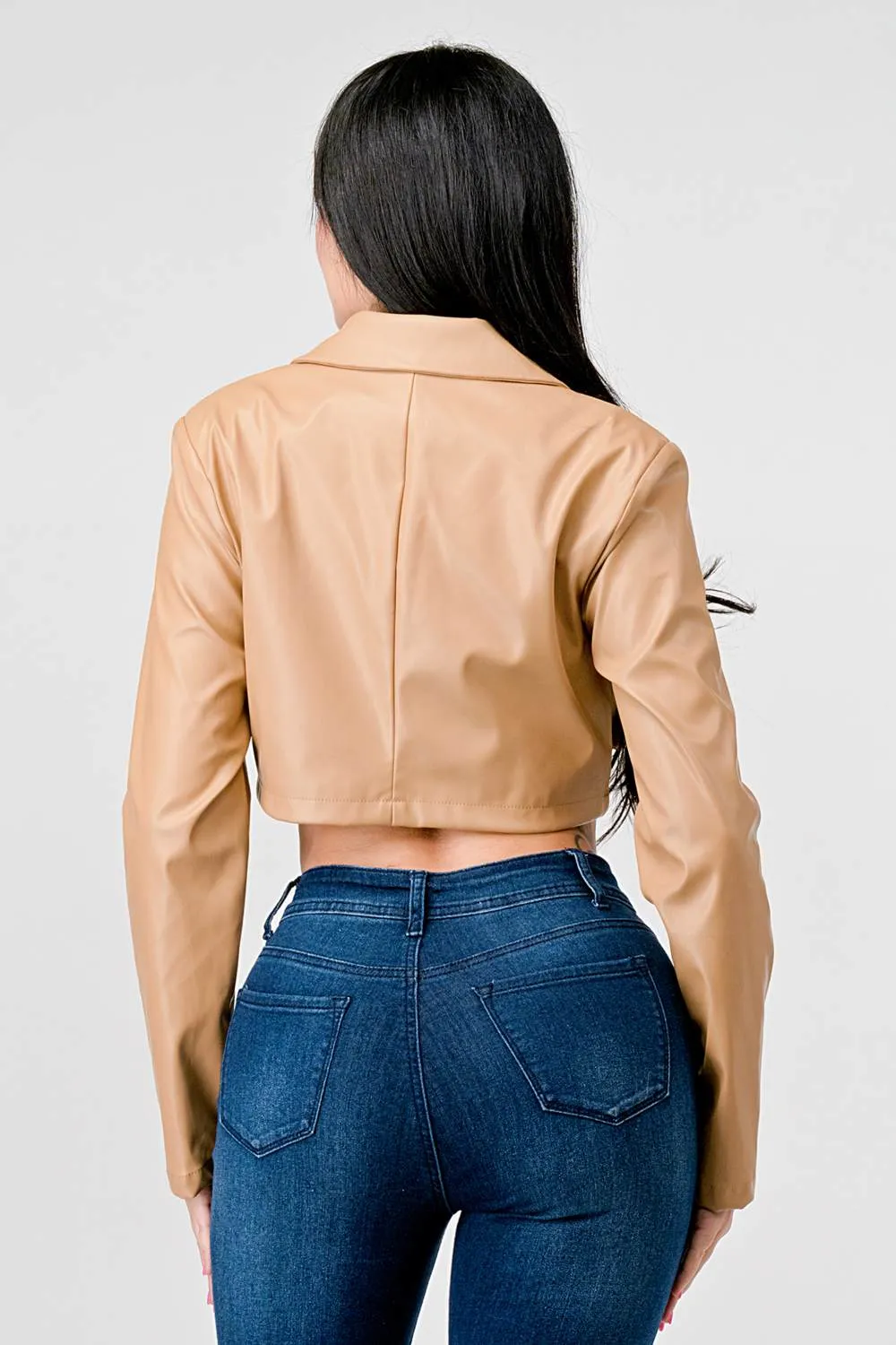 SEXY FAUX LEATHER CROPPED LONG SLEEVE JACKET sold by privy product image thumbnail 3
