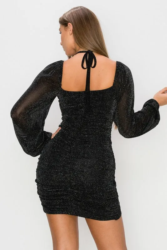 TRENDY METALLIC RUCHED WRAPPED LONG SLEEVED DRESS sold by privy product image thumbnail 3