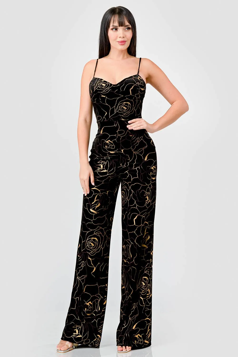 LUXE VELVET FOLIED SWEETHERT WIDE LEGS JUMPSUIT sold by privy product image thumbnail 4