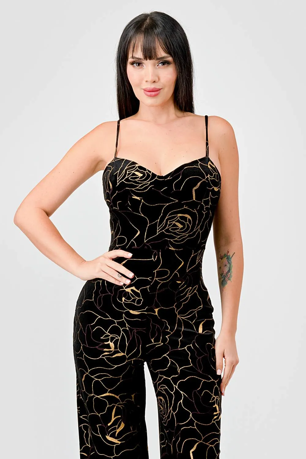 LUXE VELVET FOLIED SWEETHERT WIDE LEGS JUMPSUIT sold by privy product image thumbnail 5