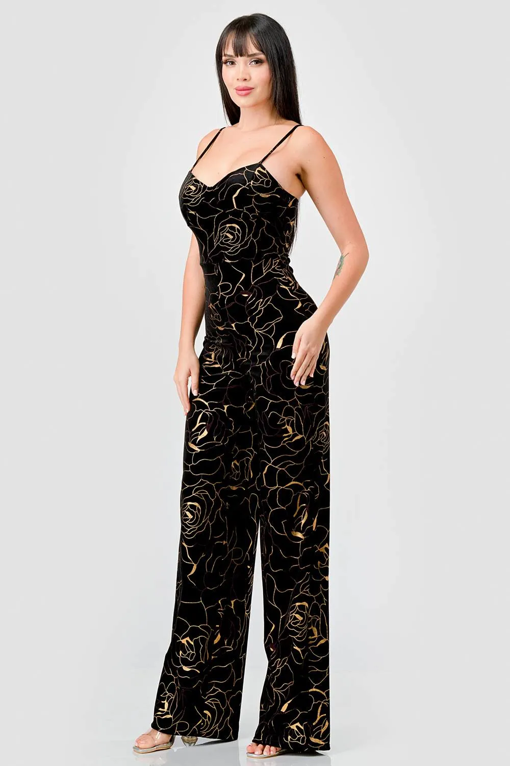 LUXE VELVET FOLIED SWEETHERT WIDE LEGS JUMPSUIT sold by privy product image thumbnail 2