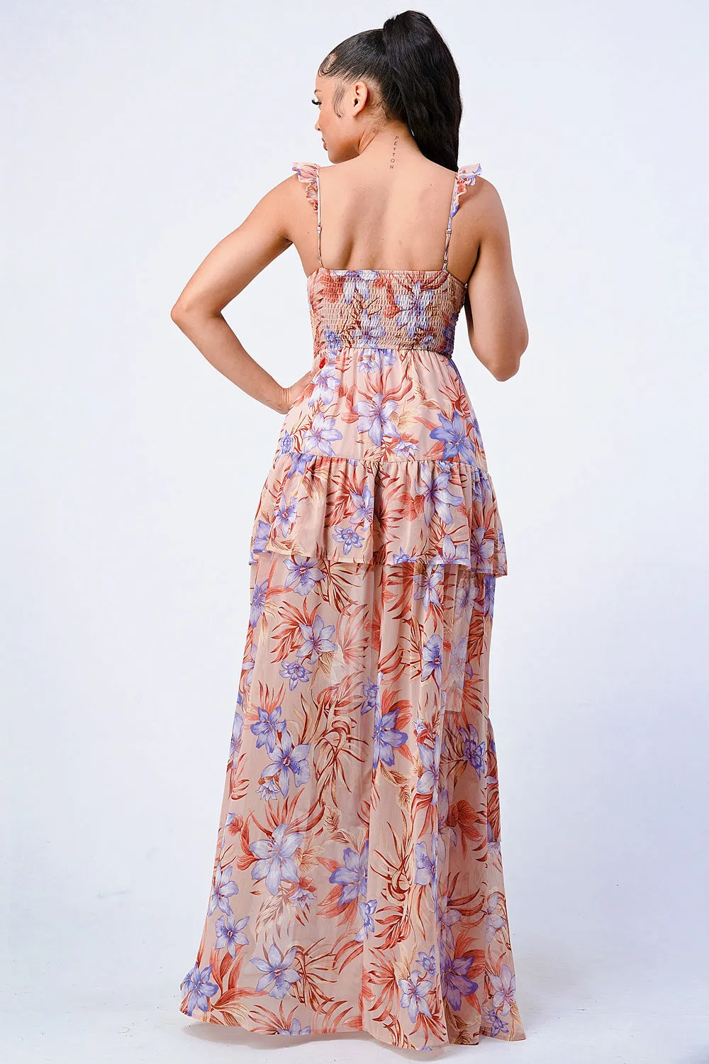 FLORAL SMOCKED CHIFFON RUFFLED MAXI DRESS sold by privy product image thumbnail 3