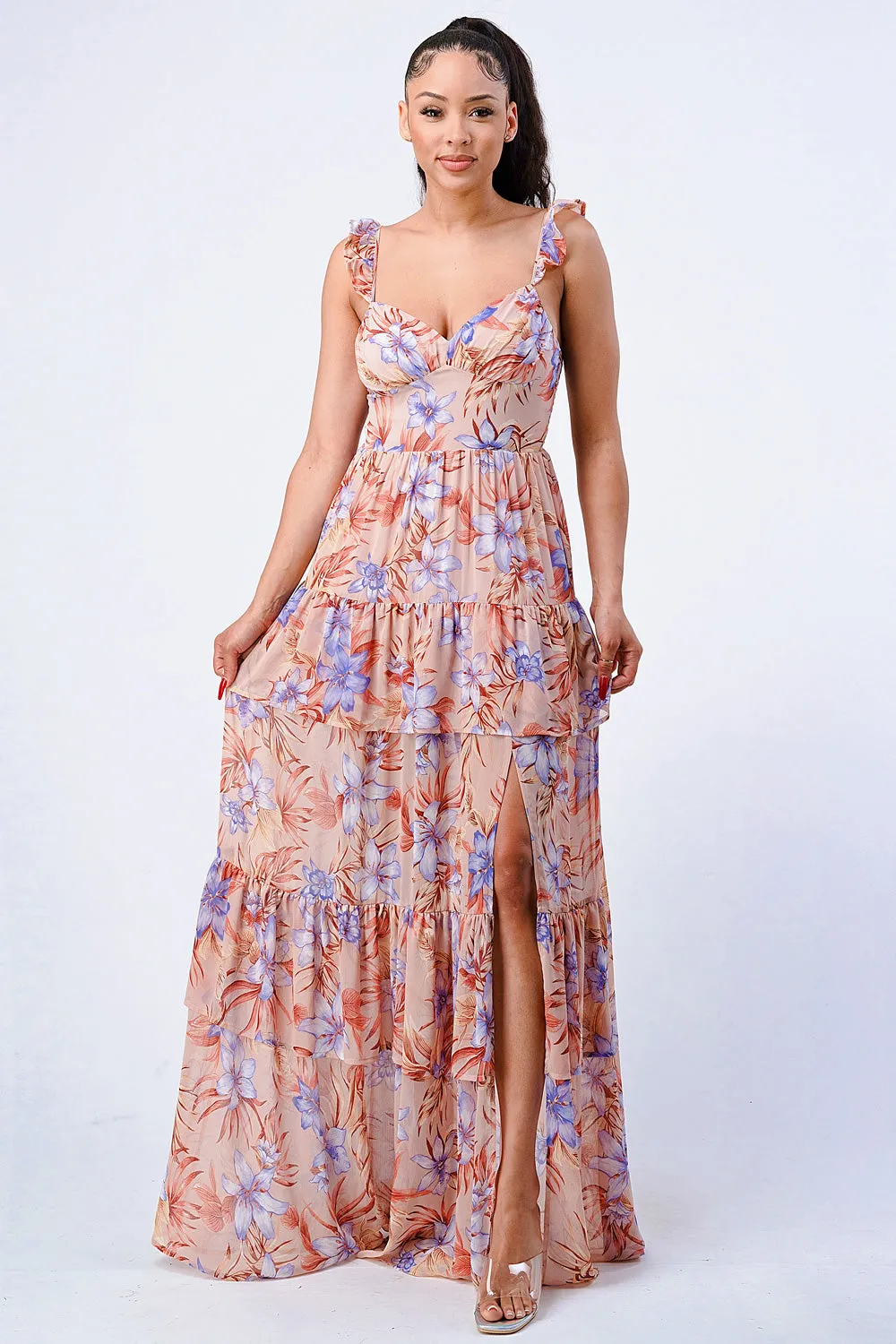 FLORAL SMOCKED CHIFFON RUFFLED MAXI DRESS sold by privy product image thumbnail 4