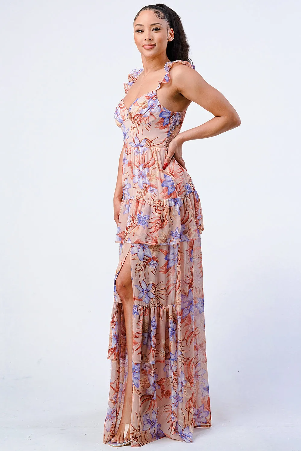 FLORAL SMOCKED CHIFFON RUFFLED MAXI DRESS sold by privy product image thumbnail 2